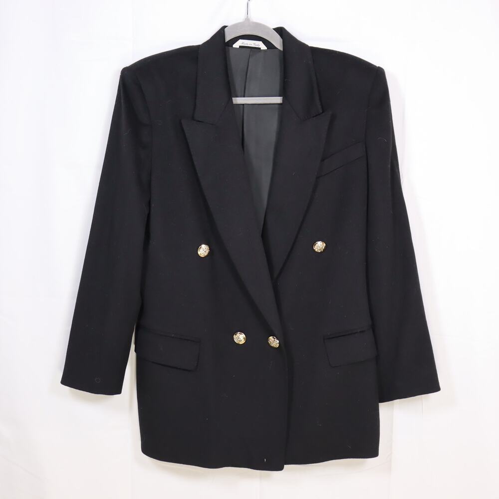 Accento Made in Italy Black Wool Blazer Size 8 Gold Buttons‎ 80s Power Suit